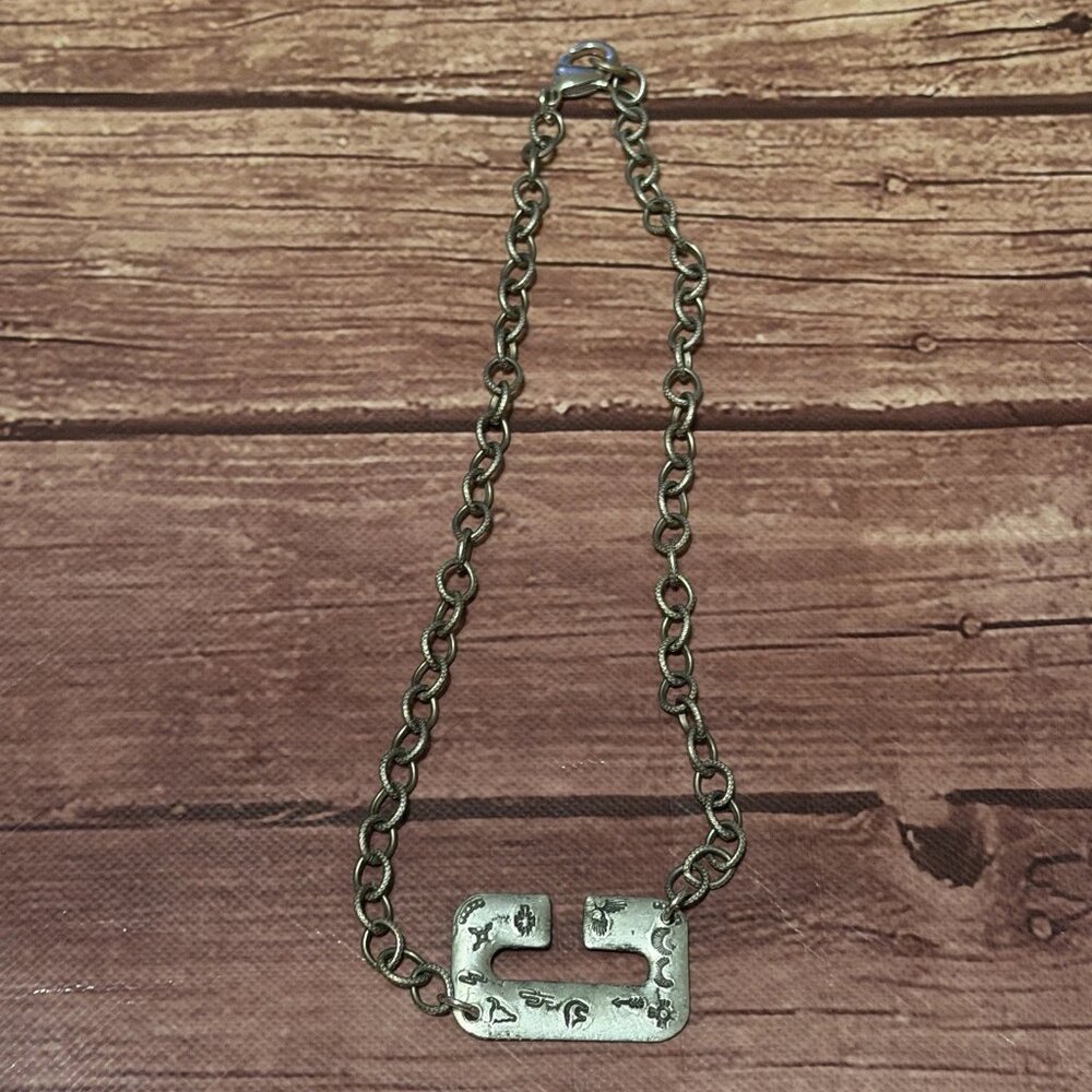 Silver Stamped Large Initial Fashion Necklace ‘C’ Southwest Country Arizona